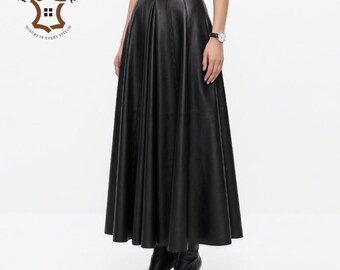 Womens Black Leather Maxi Rock, echte Lammfell Knöchelröcke, Pure Skin Material verwendet
