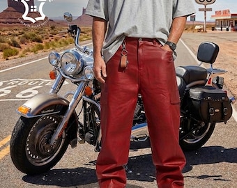 Lederen cargobroek heren, handgemaakte streetwear bikerbroek | Materiaalgebruik bij schapen
