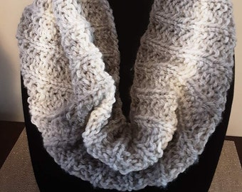 Grey & White Handmade Cowl  Infinity Scarf in Gray Grey White - Ready to Ship
