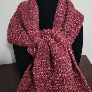 Sweet Lullabiez Handmade Ruby Red Heathered Tweed Scarf Deep Red Maroon Black White Gray Super Long and Wide Knit Polyester Scarf 135