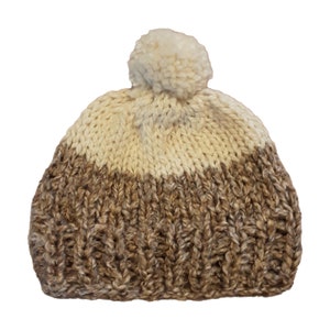 Sweet Lullabiez  Cafe Au Lait with Cream Boucle Hand Knit Beanie with Pom Pom Hat Women