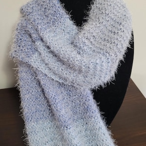Sweet Lullabiez Handmade Blueberry Eyelash Scarf Pale Baby Blue Super Scarf Long Knit Color Block Stripe Scarf Wrap Stripe 140