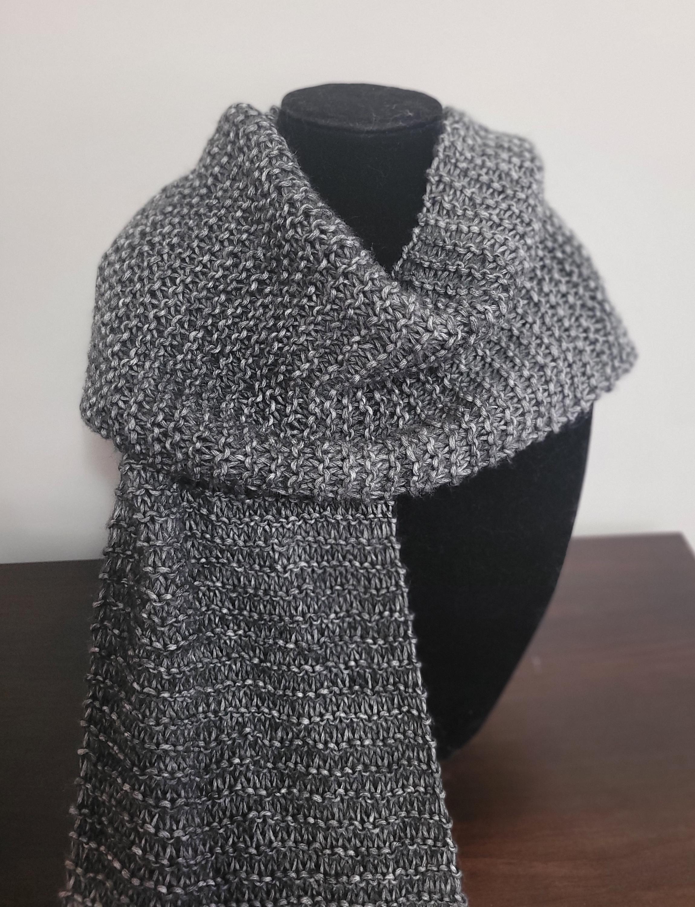 Sweet Lullabiez Handmade Shadow Scarf Black Charcoal Gray Super Long and Wide Knit Wool Stripe Scarf Ombre Stripe 111