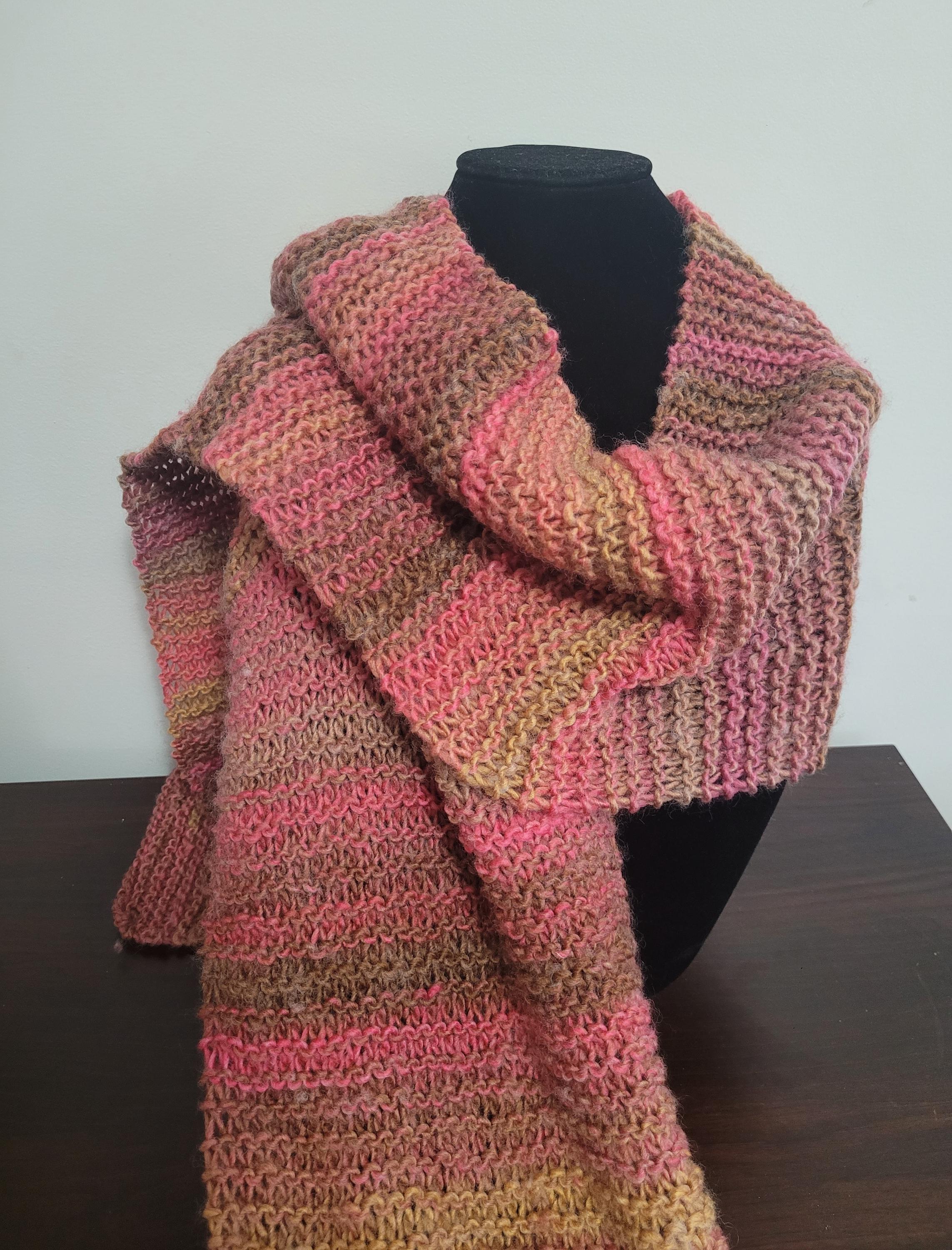 Sweet Lullabiez Handmade Sunset Scarf Brown Pink Peach Gold Yellow Super Long and Wide Crochet Knit Wool Blend Stripe Scarf Ombre Stripe 116