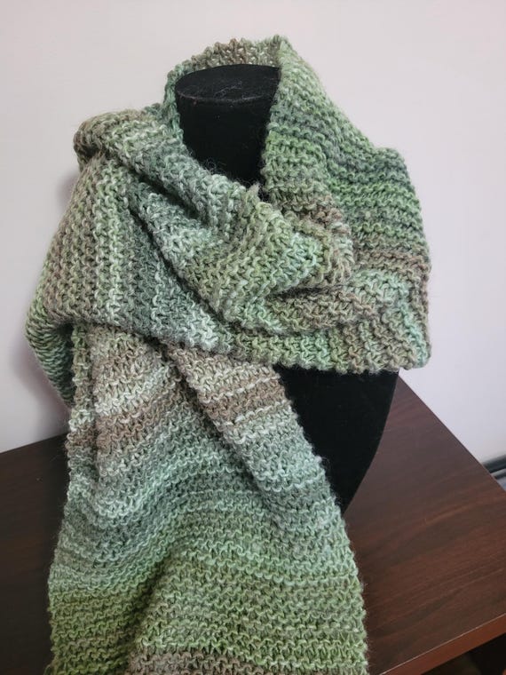 Unisex Stripped Crochet Scarf Green Brown Scarf Long Winter  💚🐻 green and brown striped handmade crochet wool scarf 🐻💚 main image 2