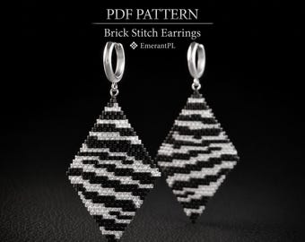 Brick Stitch Earrings Pattern – Zebra Print  Design PDF, Delica 11/0