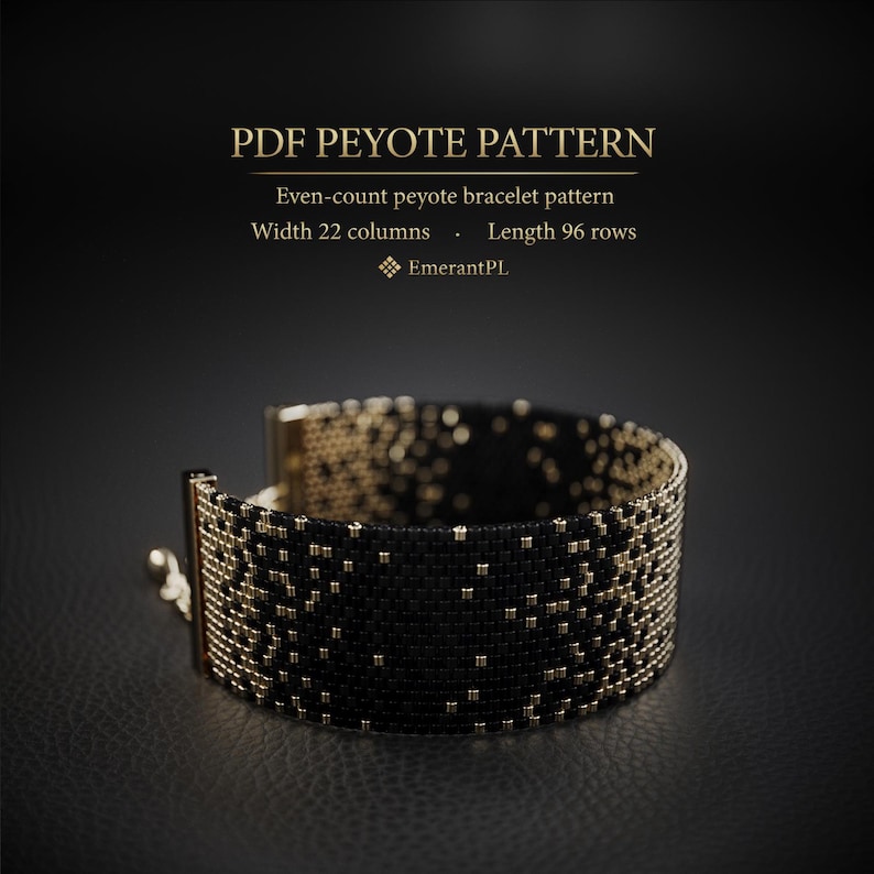Arus Pattern Black to Gold Gradient Peyote Bracelet Pattern – Wide Geometric Cuff ...
