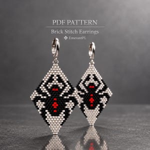 Halloween Spider Brick Stitch Earrings Pattern, Beaded Earrings PDF, Miyuki Delica 11/0, Gothic Jewelry Tutorial