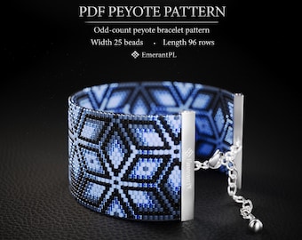 Odd Count Peyote Bracelet Pattern PDF – 25 Columns, Wide Geometric Cuff, Delica 11/0