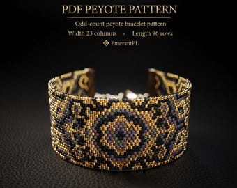 Persian Tribal Peyote Bracelet Pattern, Odd Count Moroccan Geometric Cuff, Ethnic Bead Loom Pattern PDF