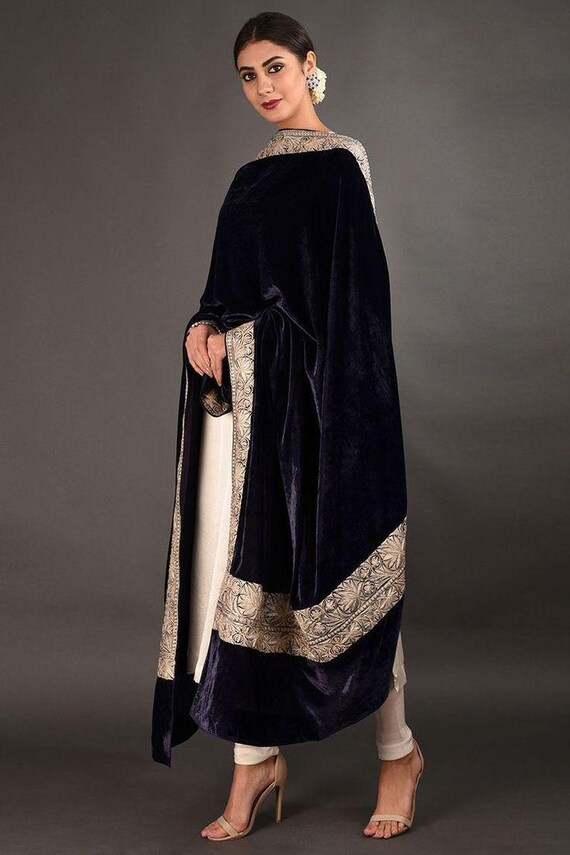 formal dresses with velvet shawl Elegant Dusty Blue Velvet Ruched Formal Dress with Shawl
