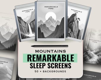 Mountains Screen Saver Bundle for reMarkable | 50+ Minimal Sleep Screens PDF | Black & White E-Ink
