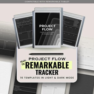 Projektflödesarbetsbok för Designed for Remarkable | Projektplanering och uppgiftsspårning i PDF-format | Minimalt arbetsflödessystem