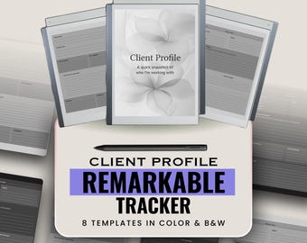 Werkboek klantprofiel voor Designed for Remarkable | Klantoverzicht en projectnotities pdf | Minimale CRM-pagina's