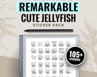 Cute Jellyfish Remarkable e-ink Tablet Stickers Kit | Digital Planner Notes Sticker Bundle