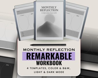 Monthly Reflection reMarkable Template | Light & Dark Mode PDF | Minimal Monthly Review