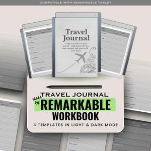 Travel Journal Designed for Remarkable Workbook | Light & Dark Mode PDF | Minimal Travel Reflection Journal