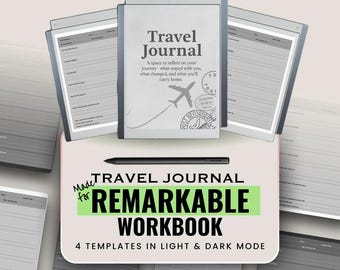 Travel Journal Designed for Remarkable Workbook | Light & Dark Mode PDF | Minimal Travel Reflection Journal