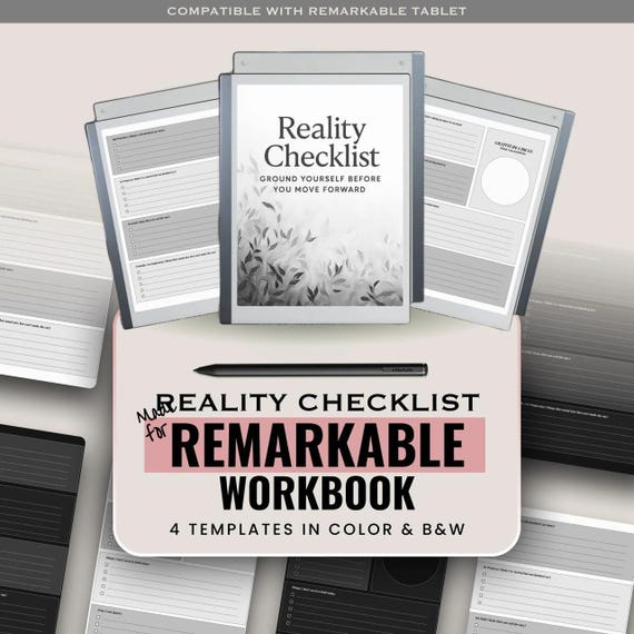 Reality Checklist Workbook for Designed for Remarkable | Decision Clarity & Grounding Pages PDF | Minimal Mental Reset Tool
