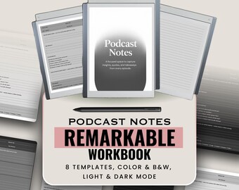 Podcast Notes reMarkable Template | Light & Dark Mode PDF | Minimal Podcast Planner