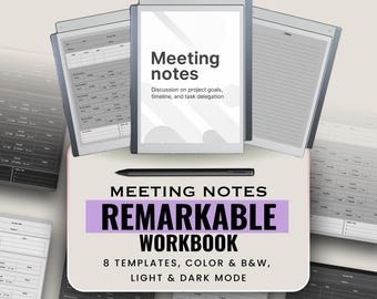 reMarkable Meeting Notes Template | Light & Dark Mode PDF | Minimal Digital Planner