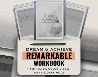 Dream & Achieve reMarkable Workbook | Single-Page Goal Planner | Light and Dark Mode PDF