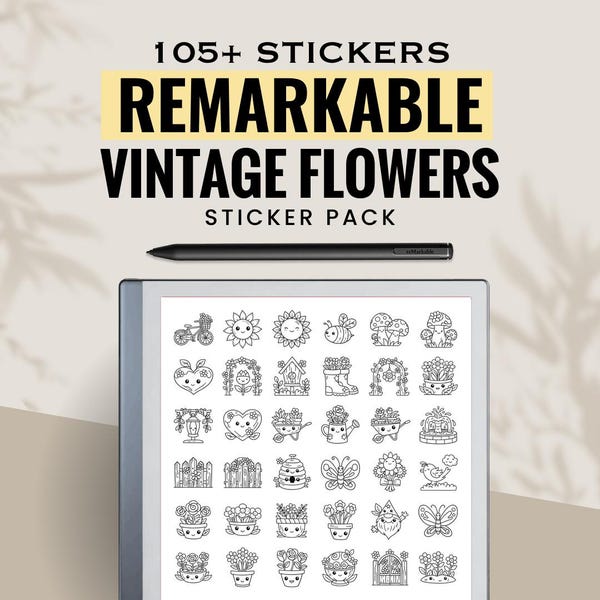 Lot d'autocollants fleurs remarquables vintage | Remarques sur la tablette à encre électronique
