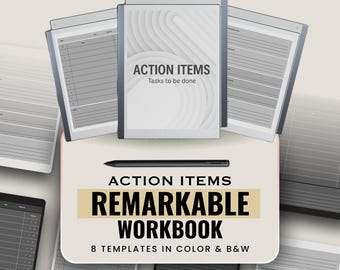 Arbetsbok för åtgärdspunkter för reMarkable | Uppgiftshantering och att-göra-sidor i PDF-format | Minimal produktivitetsplanerare