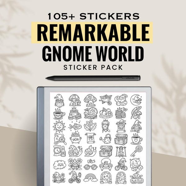 Lot d'autocollants numériques remarquables Gnome World | Kit d'autocollants e-ink pour tablette