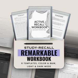 ReMarkable Active Recall Workbook | Study Templates Bundle (PDF)