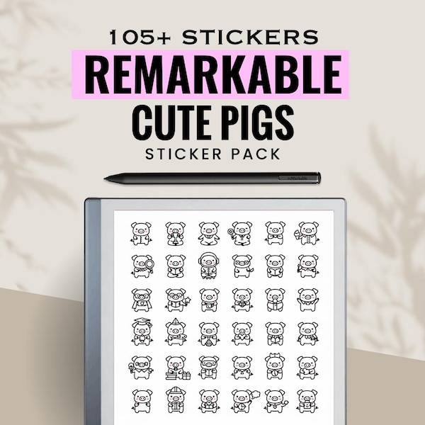 Lot d'autocollants remarquables de porcs mignons | Kit de notes pour tablette à encre électronique