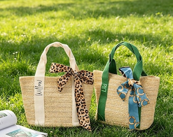 Bridesmaid Gifts | Custom Name Straw Tote Bag | Personalized Name Summer Beach Bags