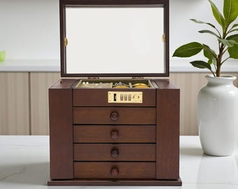 Large 5-Tier Jewelry Box Organizer with Lock – Velvet Lined Storage with Mirror