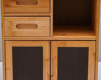 Bamboo Bread Box & Kitchen Pantry Organizer – Countertop Cabinet with Two Storage Drawers