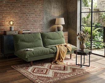 Sofá cama futón moderno, sofá cama de dos plazas convertible, sofá ajustable para apartamentos pequeños, espacio minimalista.