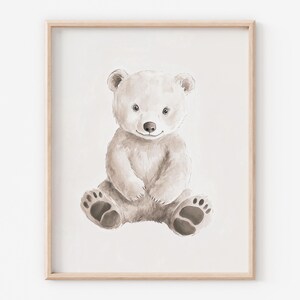 Watercolor Baby Bear Print, Minimalist Nursery Art (Digital Download)
