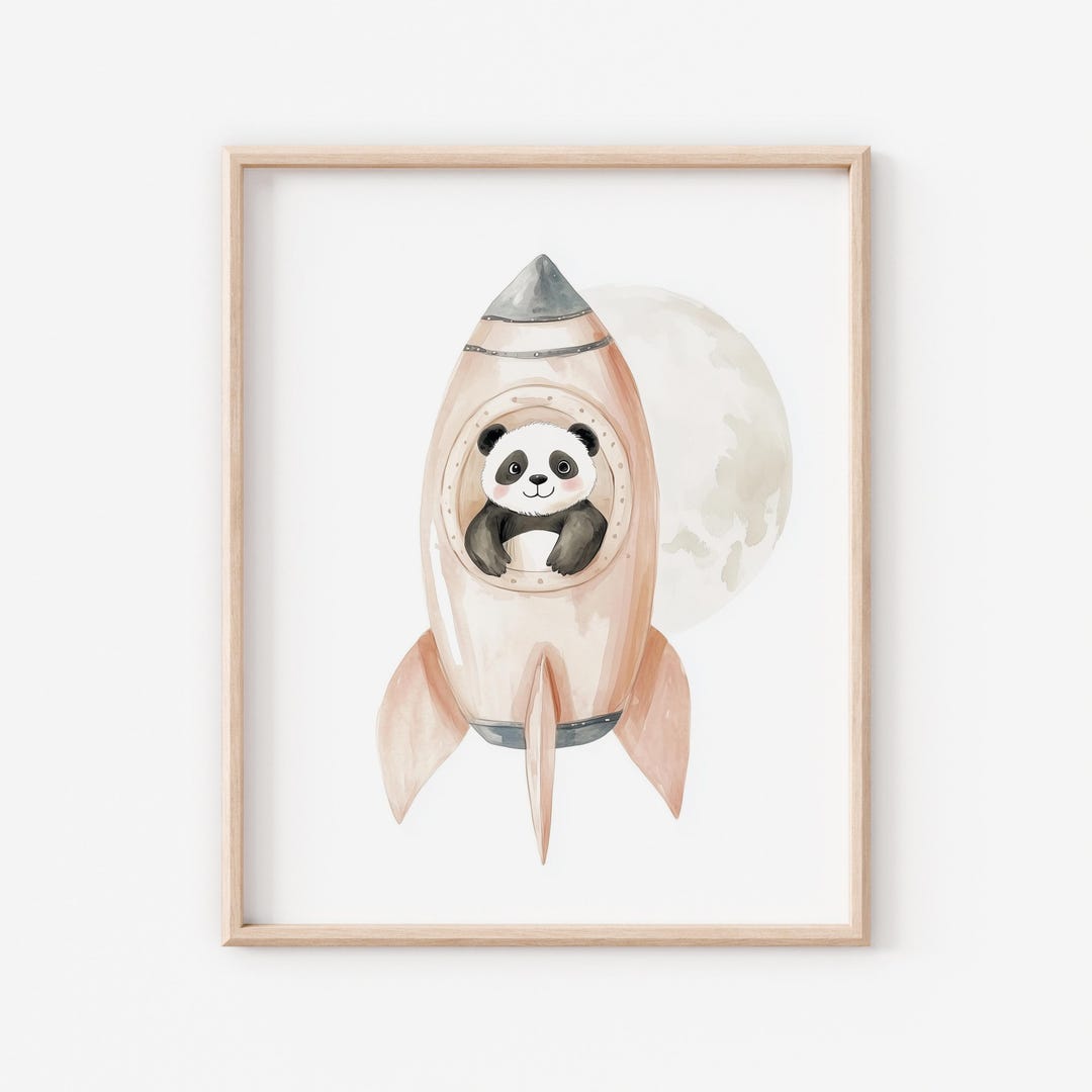 Watercolor Baby Panda Rocket Print - Printable Soft Nursery Wall Art ...