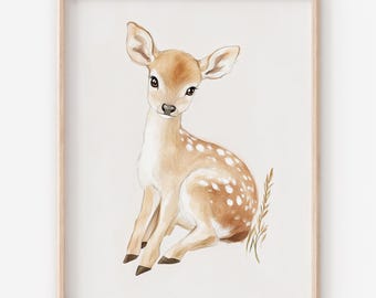 Watercolor Fawn Print - Minimalist Nursery Art (Digital Download)