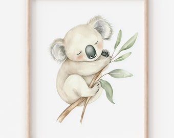 Watercolor Koala Nursery Print – Baby Eucalyptus Wall Art (Digital Download)
