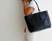 BLACK Leather bag, black leather tote