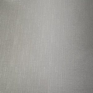 May include: Close-up of a textured, light gray fabric. The material has a subtle, woven pattern with vertical and horizontal lines, creating a grid-like appearance. The fabric appears to be a medium weight, suitable for various textile projects.