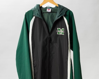 Mighty Mac Vintage Marshall Thundering Herd Jacket | Oversized Green Black College Windbreaker | Y2K NCAA Jacket