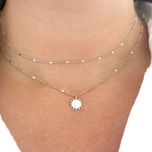 Starlit Silver Sun Necklace, Silver Sun and Stars Necklace, Silver Celestial Necklace, Silver Necklace for Women, Layering Necklace Set