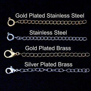 May include: Four different types of chain links, each with a different metal finish: gold plated stainless steel, stainless steel, gold plated brass, and silver plated brass.