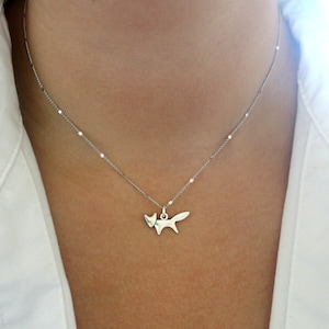 Door sterren verlichte zilveren vosketting, sierlijke zilveren ketting voor vrouwen, staafketting, zilveren vosketting voor vrouwen, dierenbedelketting