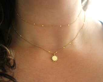 Starlit Gold Sun Necklace, Gold Sun and Stars Necklace, Gold Celestial Necklace, Dainty Gold Charm Necklace Women, Gold Bar Chain Necklace