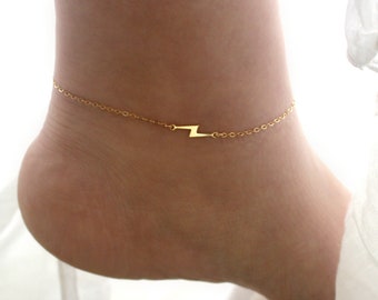 Gold Lightning Bolt Anklet, Dainty Gold Anklet Bracelet, Gold Chain Anklet, Gold Charm Anklet, 14k Gold Filled Lighting Bolt Jewelry