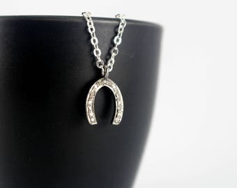 My Lucky Diamond Horseshoe Necklace, Diamond Horseshoe Necklace, Silver Genuine Diamond Necklace, Horse Shoe Necklace, Diamond Pave Necklace