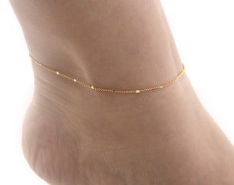 Starlit Gold Anklet, Dainty Gold Chain Anklet, Simple Gold Anklet for Women, Gold Bar Chain Anklet, Gold Anklet Bracelet, Thin Gold Anklet