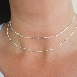 Starlit sterlingzilveren ketting, sterlingzilveren chokerketting, sterlingzilveren staafketting, sterlingzilveren ketting voor vrouwen
